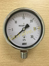 Đồng hồ đo áp suất Wise Hàn Quốc P440, vỏ inox D100, chân inox đứng ren 15A, P0-30Kpa