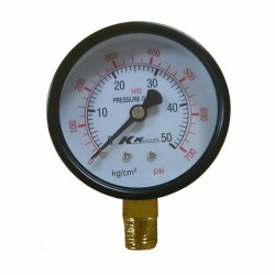 Đồng hồ đo áp suất KK Gauge thân thép D63mm, chân đồng 1/4 inch (8A), không dầu, áp suất 0-50Bar