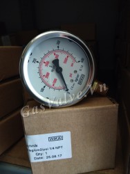 Đồng hồ đo áp suất Đức Wika chân đồng đứng 8A, thân inox D63 P400 Bar, 5600 psi 